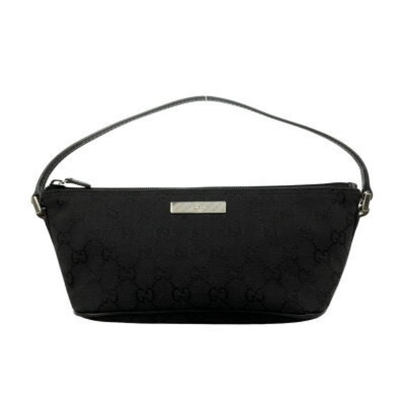 Gucci GG Canvas Accessory Pouch Handbag Leather Black - Picture 1 of 7